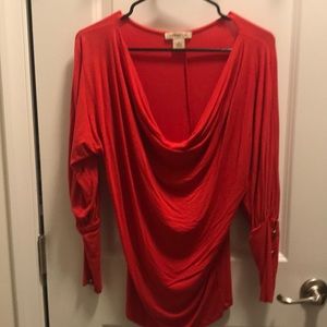 Red-orange Cowl neck Dolman sleeve shirt